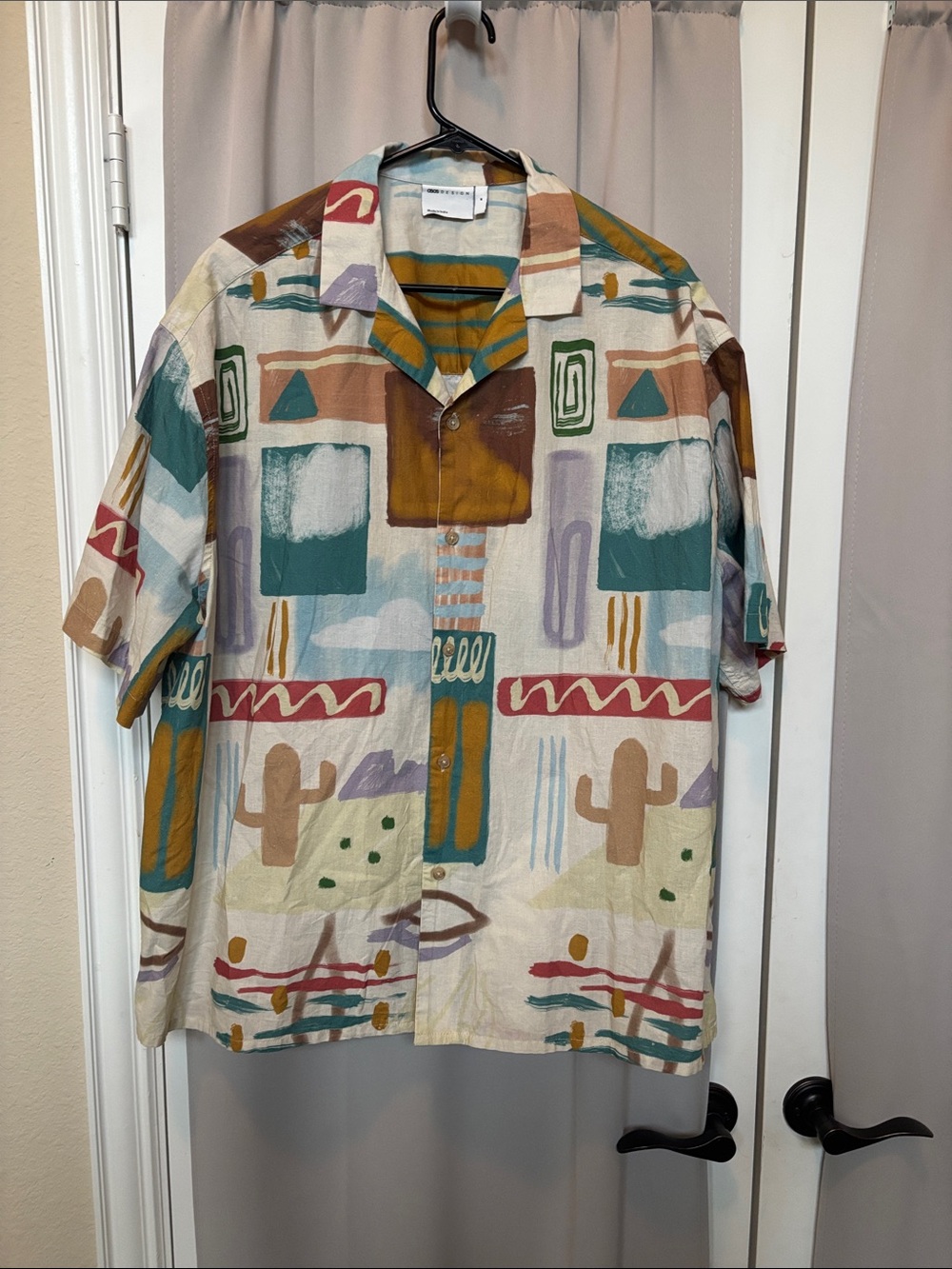 ASOS Design Abstract Pattern Short-Sleeve Button-Up Shirt - Multi color cactus